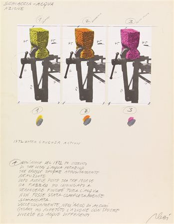 Fabrizio Plessi, Schiaccia-Acqua Azione, tecnica mista e collage su...