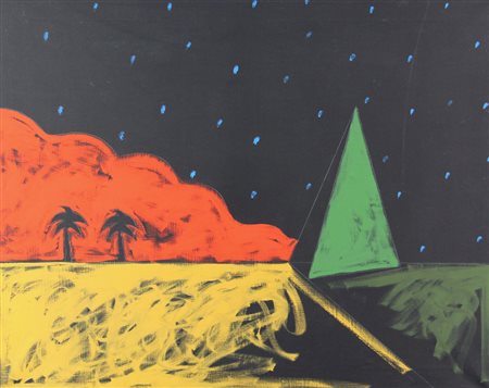 Tano Festa, Senza titolo, anni '80, acrilico su tela, cm. 80x100, firmato al...