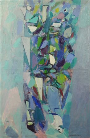 Winter Rust, Figura Primaverile, 1959, olio su tela, cm. 115x75, firmato in...
