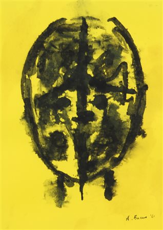 Antonio Bueno, Impronta in Giallo, 1961, tempera su carta, cm. 30x21, firmata...