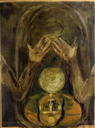 Bruno Ceccobelli, Preghiera, tecnica mista su carta applicata su tela, cm....