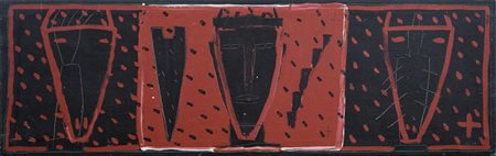 James Brown, Senza titolo, 1983, smalto su tela, cm. 38,5x122, firmato e...