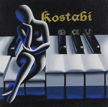 Mark Kostabi, In the Key of Kostabi, 2009, olio su tela, cm. 30x30, firmato e...