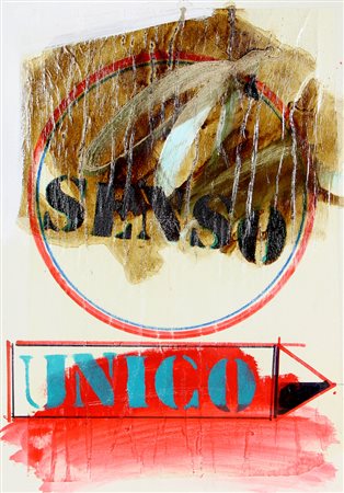 Antonio Del Donno, Senso Unico, 1992, tecnica mista e collage su tela, cm....