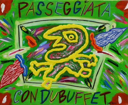 Bruno Donzelli, Passeggiata con Debuffet, acrilico su tela, cm. 40x50,...