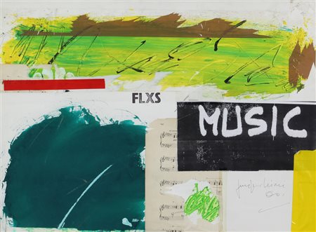 Giuseppe Chiari, Music, 2000, tecnica mista su sughero, cm. 45x60, firmato in...