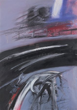 Tino Vaglieri, Camminatore nella città, 1990, olio su carta applicata su...