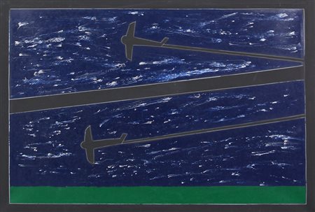 Franco Angeli, Turbolenze, smalto su tela, cm. 70x100, firmato e intitolato...