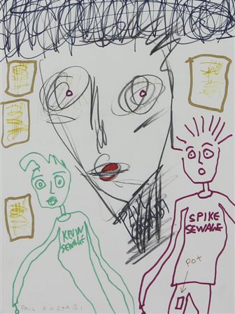 Paul Kostabi, Discarded Party Favors, 2002, tecnica mista su carta, cm....