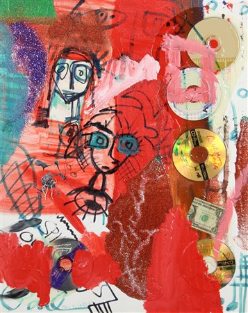 Paul Kostabi, Bad Apples, 2006, tecnica mista, lustrini e applicazioni su...