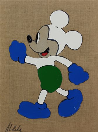 Marco Lodola, Mickey, smalto su tela di juta, cm. 80x60, firmato in basso a...