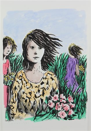 Eliano Fantuzzi, Senza titolo, acquerello su base litografica, cm. 50x70,...