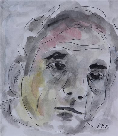 Pier Paolo Pasolini, Autoritratto, 1970, tecnica mista su carta, cm....