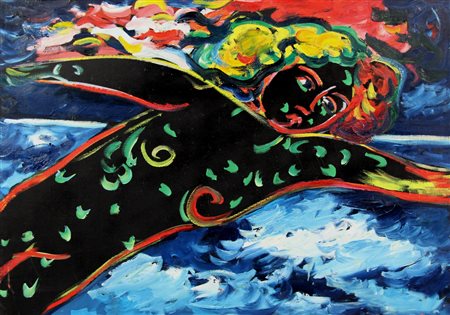 Mimmo Germanà, Notturo, 1990, olio su tela, cm. 70x90, firmato, intitolato e...