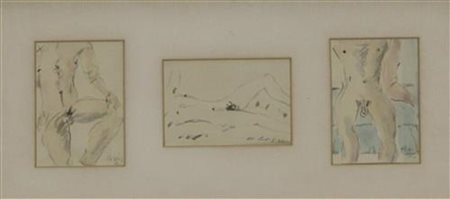 Filippo De Pisis, Nudi, 1944, acquarello su carta, cm. 12x9 circa cadauno,...