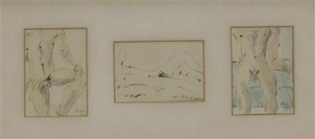 Filippo De Pisis, Nudi, 1944, acquarello su carta, cm. 12x9 circa cadauno,...