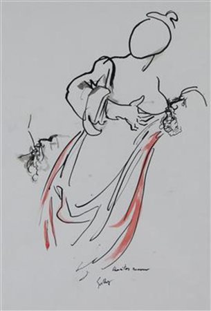 Renato Guttuso, Charitas Romana, china e acquarello su carta, cm. 41,5x30,...