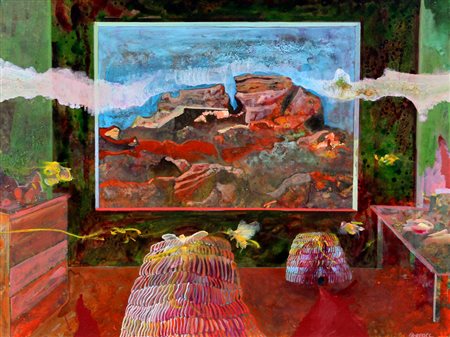 Robert Carroll, Interno sul Confine, 1986, olio su cartone telato, cm. 50x60,...