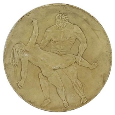 Arturo Martini, Il ratto della Sabina, 1939, medaglione in gesso, diam. cm....