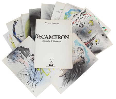 Ernesto Treccani, Decameron, cartella di 13 litografie su cartoncino, cm....