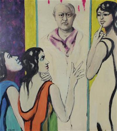 Pompeo Borra, Senza titolo, 1966, olio su tela, cm. 100x90, firmato in basso...