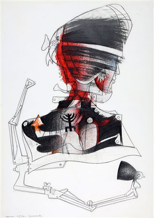 GIUSEPPE GUERRESCHI 1929 - 1985 Caponero, 1966 Tecnica mista su carta telata,...