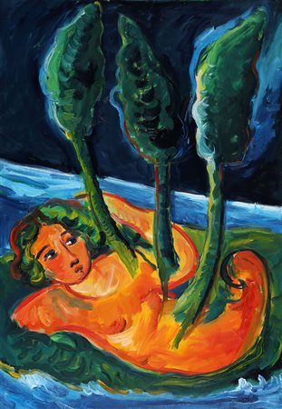 MIMMO GERMANA 1944 - 1992 Notte, 1989 Olio su tela, cm. 100 x 70 Firmato e...