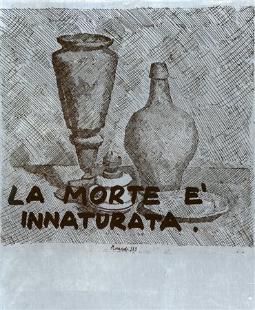 SARENCO 1945 La morte è innaturata, 1971 Emulsione su alluminio, cm. 60 x 50...