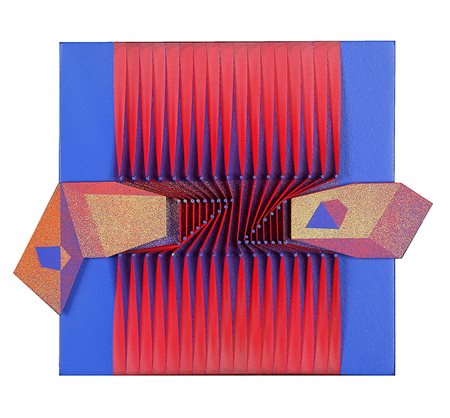 ALBERTO BIASI 1937 Senza titolo, 1989 Lamelle e cartoni colorati su tavola,...