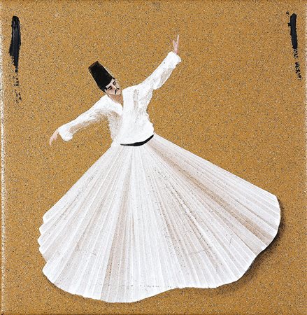 ALDO MONDINO 1938 - 2005 Sufi Olio su linoleum, cm. 41 x 40 Firmato sul retro...