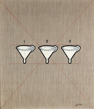 TINO STEFANONI 1937 Gli imbuti, 1974 Tecnica mista su tela, cm. 70 x 60...