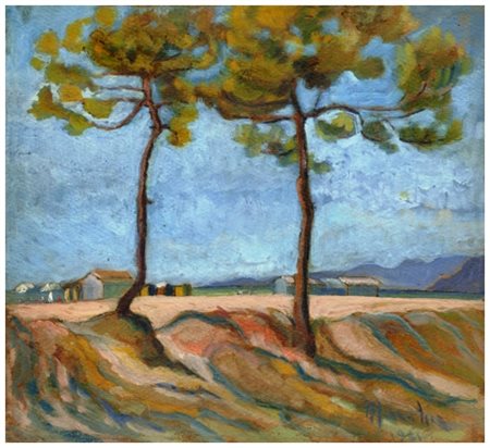 SANTI MACCHIA Pisa 1884 – Pisa 1964 Marina ai Ronchi 1931 Olio su cartone...