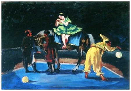 AUTORE IGNOTO Circo Olio su faesite 42 x 60. Firma in b. a s. illeggibile....