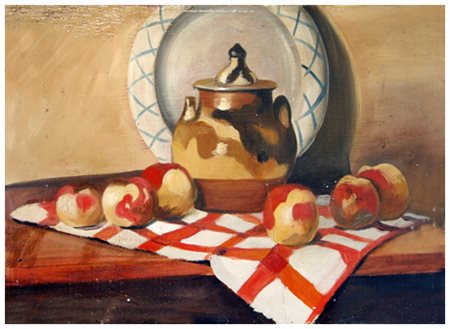 AUTORE IGNOTO LIVORNESE Senza titolo Olio su tavola 18,5 x 26,3. B.A.: 50