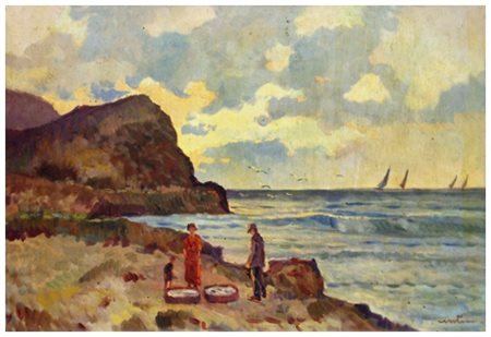 GINO CENTONI Livorno 1891 – Livorno 1960 Senza titolo Olio su tavola 45 x 73....