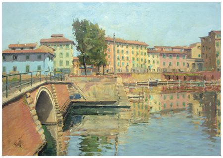 GIANCARLO LANDI Firenze 1937 L’isolotto Olio su tela 50 x 70. Firma in b. a...