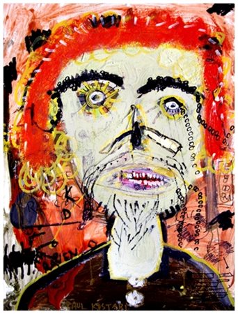 PAUL KOSTABI Whittier (USA) 1962 Faith in periwinkle Olio, t.m. e collage su...