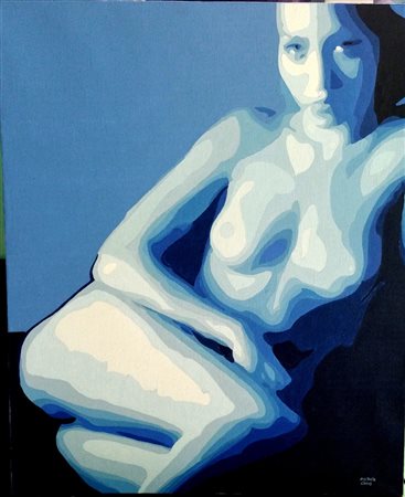 Michele Cimo'"Donna in blu" olio su tela cm 60x50