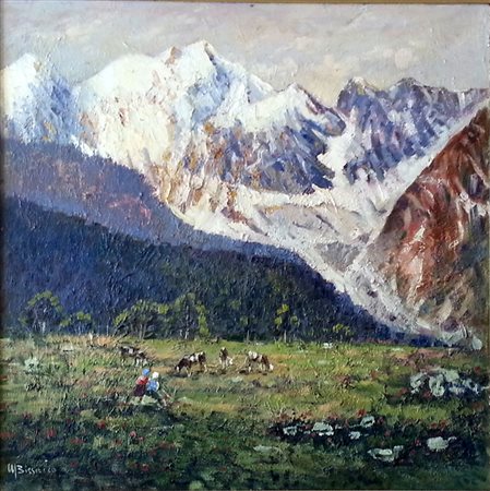 Martino Bissaco "Paesaggio alpino" olio su tavola cm 60x60