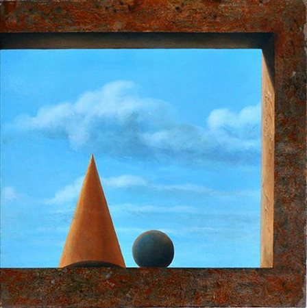 Jesus Alonso "Paesaggio metafisico" Olio su tela cm 40x40 - Firma...