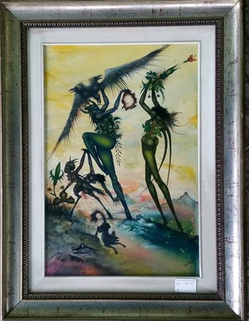 Antono Cannata "Figure fantastiche" Olio su tavola cm 60x40