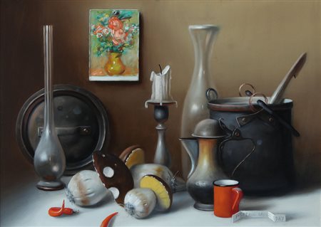 PROFERIO GROSSI Vignale di Traversetolo 1923 - 2000 Natura morta, 1987 olio...