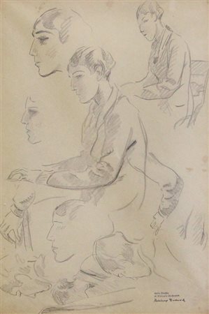 MARCELLO DUDOVICH Trieste 21/03/1878 - Milano 31/03/1962 Al piano matita su...