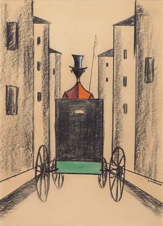 PIETRO MORANDO Alessandria 05/06/1889 - 24/09/1980 Il fiaccheraio pastelli su...