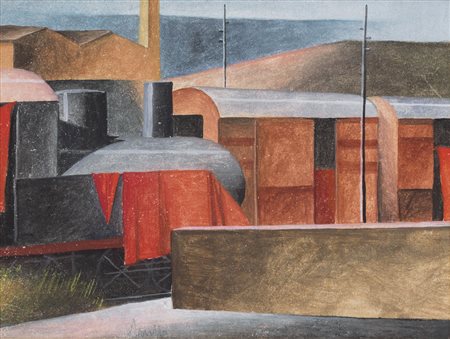 MARCELLO SCUFFI Tizzana (Pt) 1948 Treni e drappo rosso, 2003 strappo...