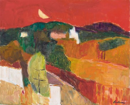 ENRICO PAULUCCI Genova 03/10/1901 - Torino 22/08/1999 Langa, cielo rosso olio...