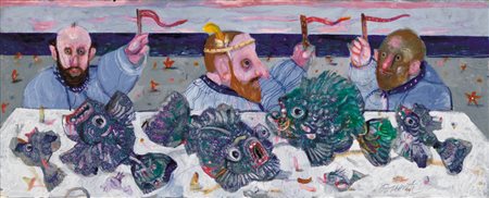 ANTONIO POSSENTI Lucca 11/01/1933 Tre segnalatori, 2010 olio su tavola cm....