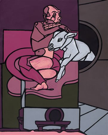 VALERIO ADAMI Bologna 17/03/1935 Studio per Pastore e Capraro olio su tela...