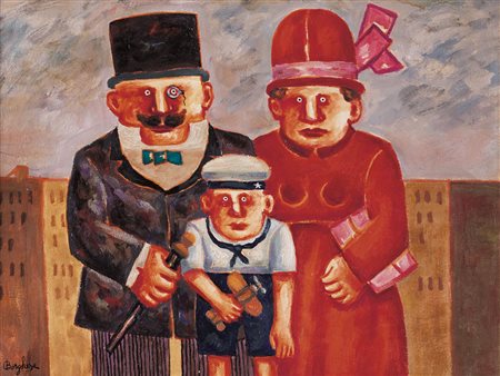 FRANZ BORGHESE Roma 21/01/1941 - Roma 17/12/2005 Ritratto di famiglia olio su...