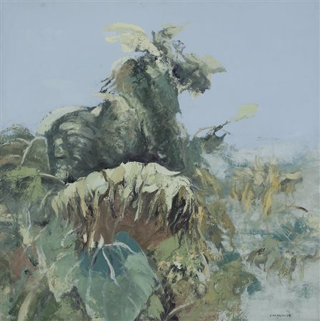 GIANCARLO CAZZANIGA Monza (Mi) 20/09/1930 Girasoli olio su tela cm. 100x100,...